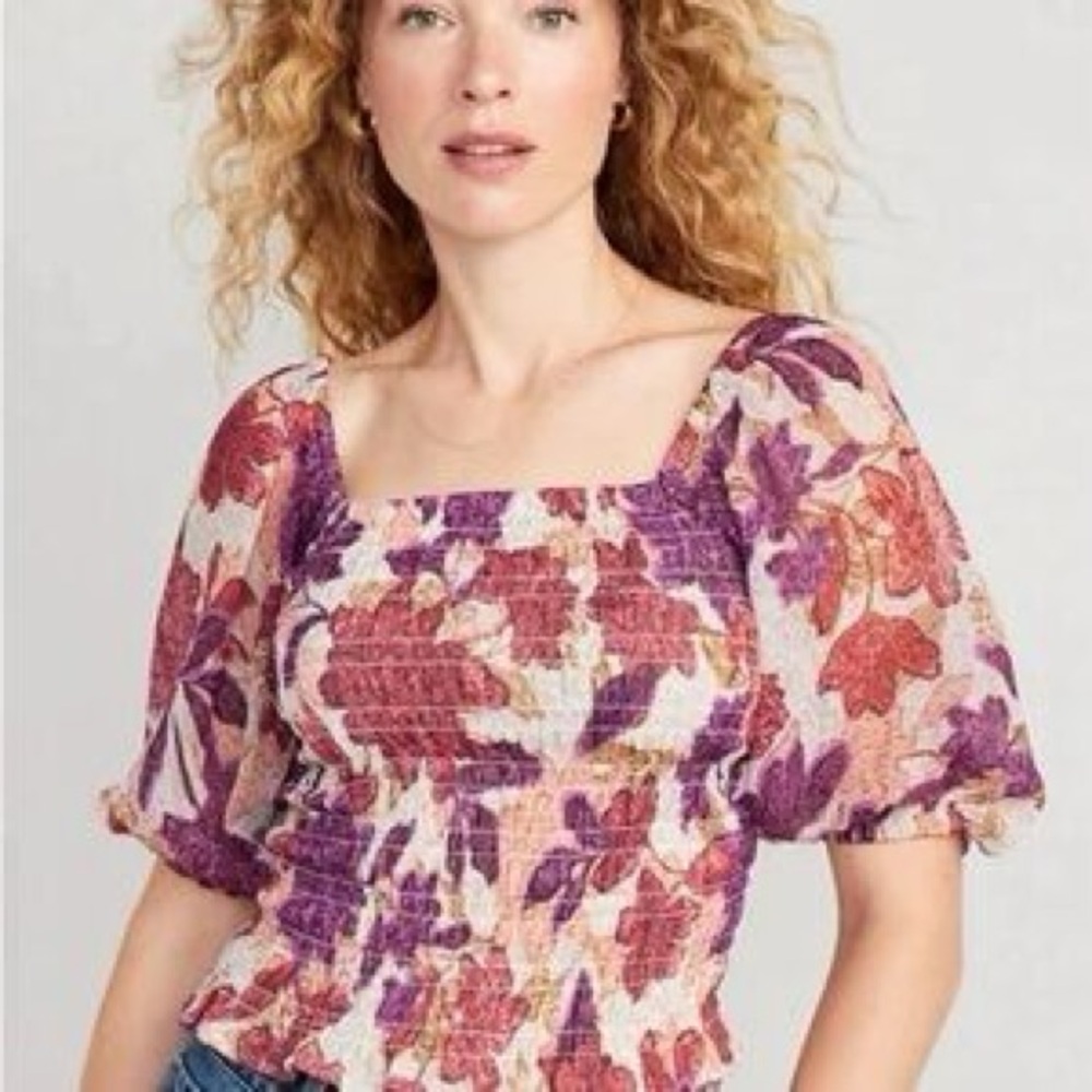 Autumn Leaves Puff Sleeve Smocked Top Size 4X